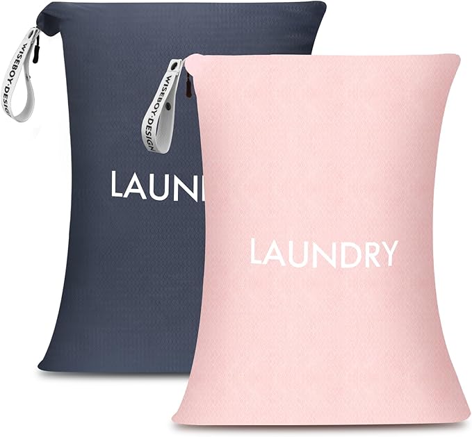 WiseBoy 2 Pack Laundry Bags, Travel Laundry Bag for Dirty Clothes, Washable Nylon Wet Dry Bag, Swimming Yoga Bathing Suit Workout Wet Dry Bags