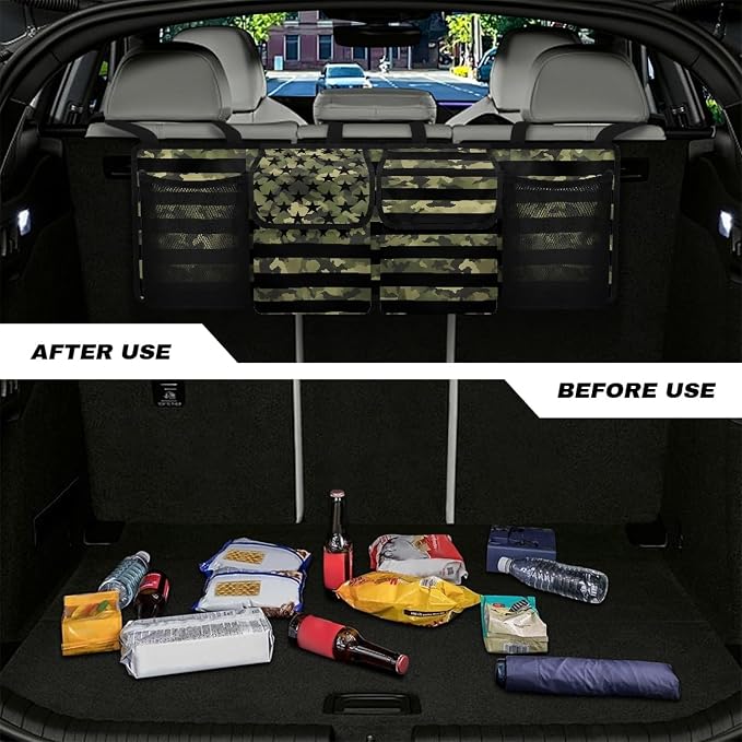 Camo USA Truck Organizers for Men Waterproof Back Seat Organizer Hanging Storage Bins, Foldable Backseat Organizer for SUVs & Sedans, Sturdy Car Organization Accessories