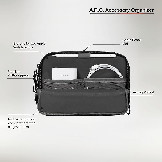 Incase A.R.C Accessory Organizer - Electronic Organizer Travel Case + Cord Storage - Efficient Cable Management - Compact & Durable Electronics Organizer, Black (10 x 3 x 2 in)