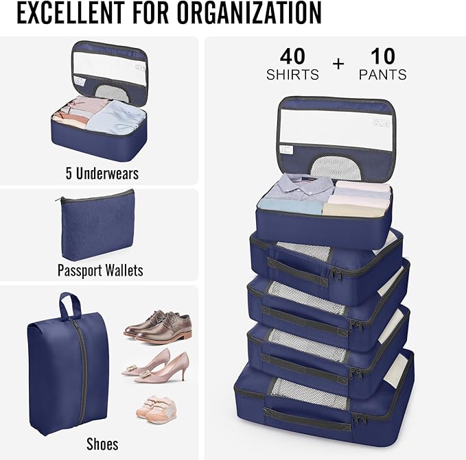 Veken 10 Set Packing Cubes for Travel Essential, Suitcase Organizer Bags in 4 Sizes, Carry-On Luggage Accessories with Large Laundry & Hanging Toiletry Bag, Must-Have for Airplane, Road Trip & Camping
