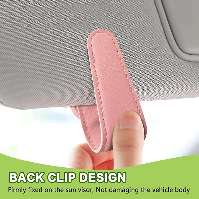 Sunglass Holder for Car, Sunglasses Clip for Car Visor, Magnetic Leather Vehicle Eyeglass Hanger Clip, Auto Ticket Card Glasses Organizer Clamp Accessories for SUV Sedan (Pink)