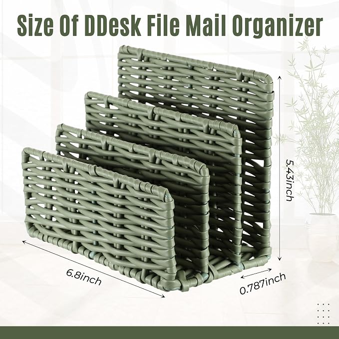 Paper Rattan Mail Organizer for Desk Mail Holder Countertop with 3 Slot Paper Rattan Letter Sorter File Holder Envelope Book Stand Farmhouse Office Desk Organizer and Storage Accessories