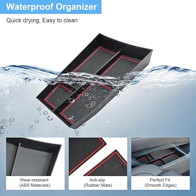 2021-2026 Rogue Center Console Organizer Lower, for Nissan Rogue (S/SV/SL/Platinum/Rock Creek/Dark Armor), Durable ABS &Anti-Slip Rubber Console Tray Insert 2026 2025 Rogue Accessories (Red)