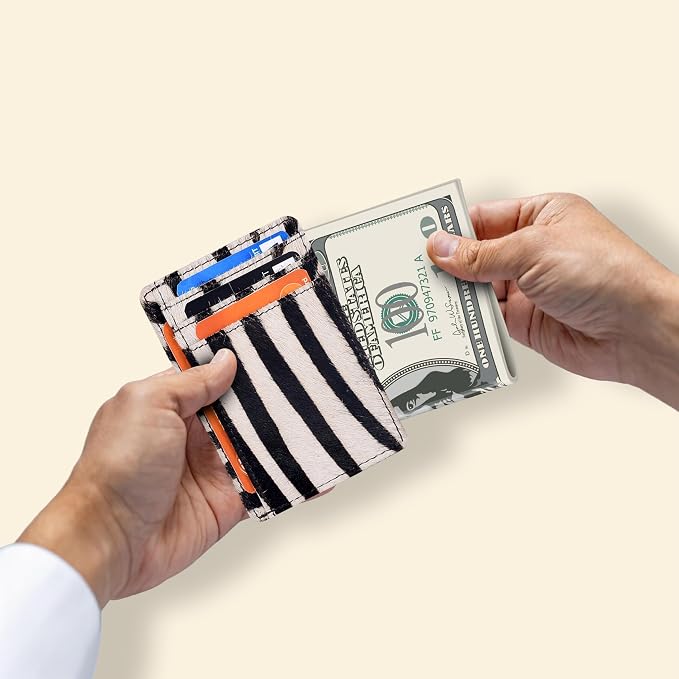 Oak Leathers Leather Slim Minimalist Wallet for Men & Women RFID Front Pocket Leather Card Holder Wallets (Zebra)