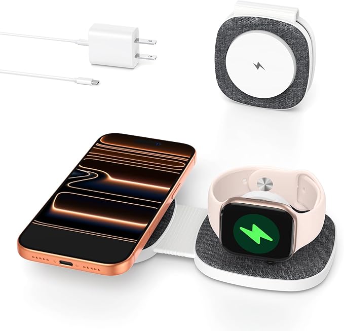 Charging Station for Apple Multiple Devicesï¼? in 1 Foldable Wireless Charger for Magnetic Wireless Charger Station Travel Charging Pad for Apple iPhone 17 16 15 14 13 12 Series& Apple Watch& Airpods