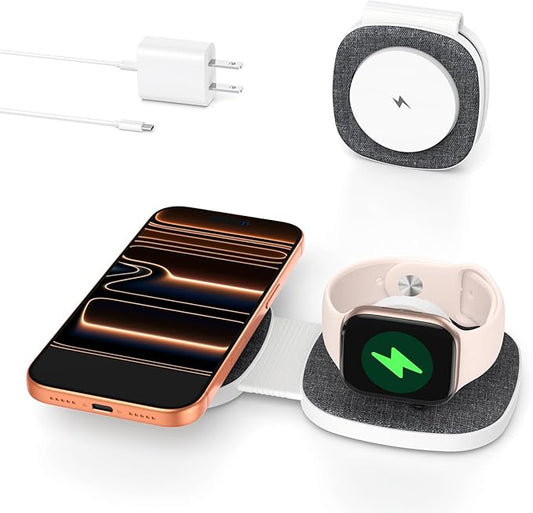 Charging Station for Apple Multiple Devicesï¼? in 1 Foldable Wireless Charger for Magnetic Wireless Charger Station Travel Charging Pad for Apple iPhone 17 16 15 14 13 12 Series& Apple Watch& Airpods