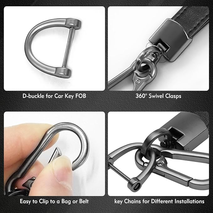 Leather Keychain, Keychain for Car Keys with Anti-Loss D-Ring, Car Key Fob Key Chain for Men and Women