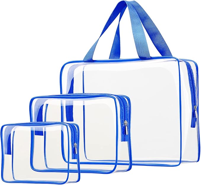 3pcs Clear Toiletry Bag, TSA Approved Toiletry Bags Clear Cosmetic Bag for Women Men, Crystal Clear Makeup Bag Organizer, Clear Travel Bags Zipper Carry on Airport Airline Compliant Bag Luggage Pouch
