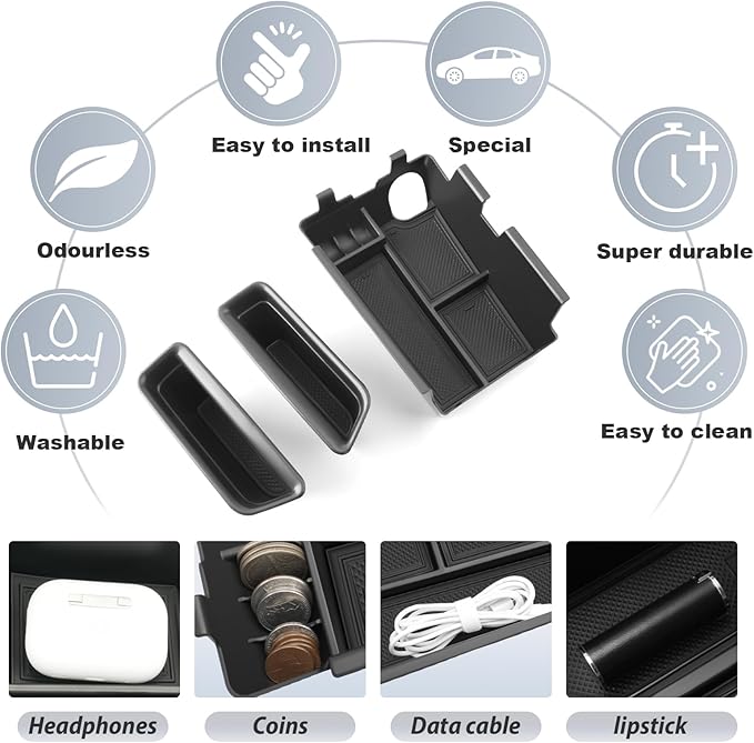 SKTU 3Pcs 2024 2025 2026 Mustang Center Console Organizer for 2024-2026 Ford Mustang Console Tray 2024 2025 2026 Mustang Accessories Insert Glove Pallet Organizer Mustang Door Side Storage Box