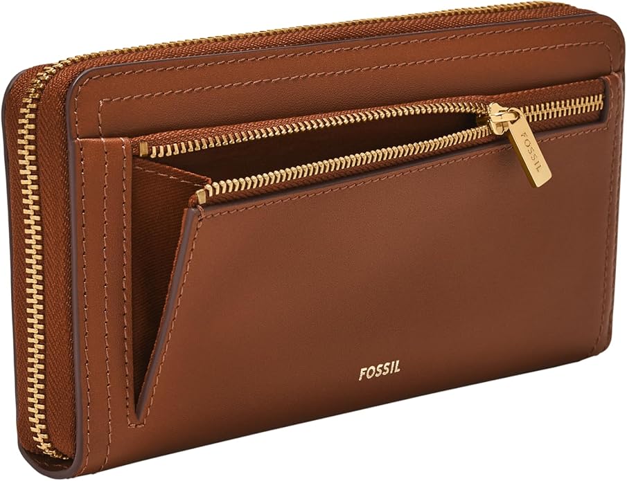 Fossil Women's Logan Leather RFID-Blocking Zip Around Clutch Wallet with Wristlet Strap for Women
