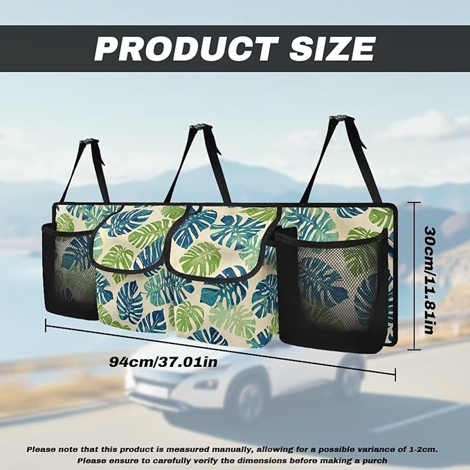 Palm Leaves Car Trunk Organizer,Large Capacity,Non-Sagging,Detachable Backseat Hanging Organizer,Standard Size for Most SUVs