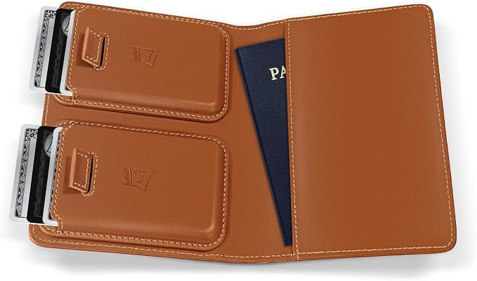 Kings Loot Passport Holder Wallet – RFID Blocking Leather Travel Wallet with Built-in Airtag Holder – Holds 1-6 Cards & Passport – Easy Pull Tab – Slim & Stylish Wallets (Saffron)