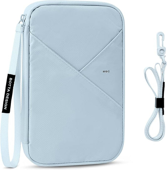 Veki Passport Holder for Travel Women Family, Passport Wallet Bag, RFID Travel Document Organizer, Waterproof Passport Holder for Men, Portable Case for Cards, Cash, Tickets, ID (Blue Gray, L)