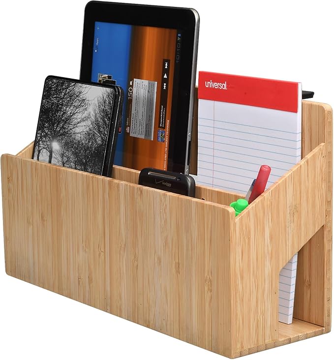 MobileVision Bamboo Side Desk or Table Organizer with C-Clamp Mount on Rear For Easy Mount
