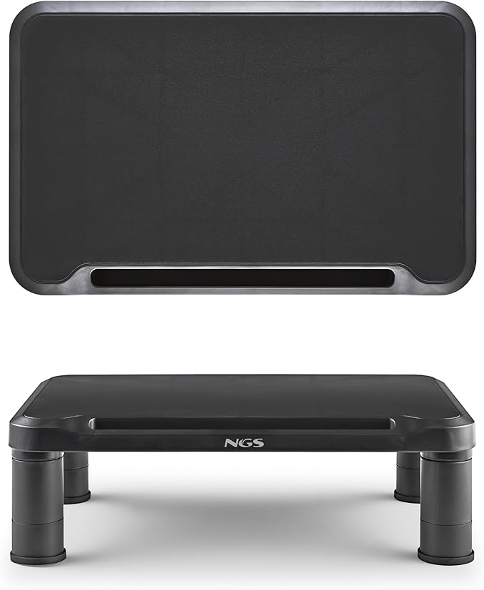 NGS Screen Stand ??Ergonomic Monitor Stand with 3 Adjustable Heights, Non-Slip Feet, Storage Space, ABS Plastic Resistant up to 20 kg, 38 x 24 x 11.5 cm