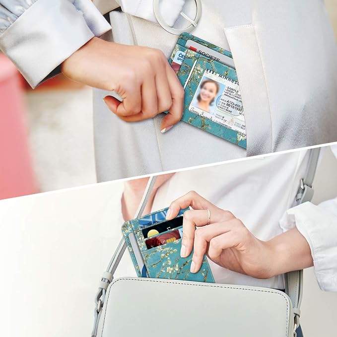 FINTIE Slim Minimalist Front Pocket Wallet, RFID Blocking Credit Card Holder Card Cases with ID Window for Men Women (Blossom)