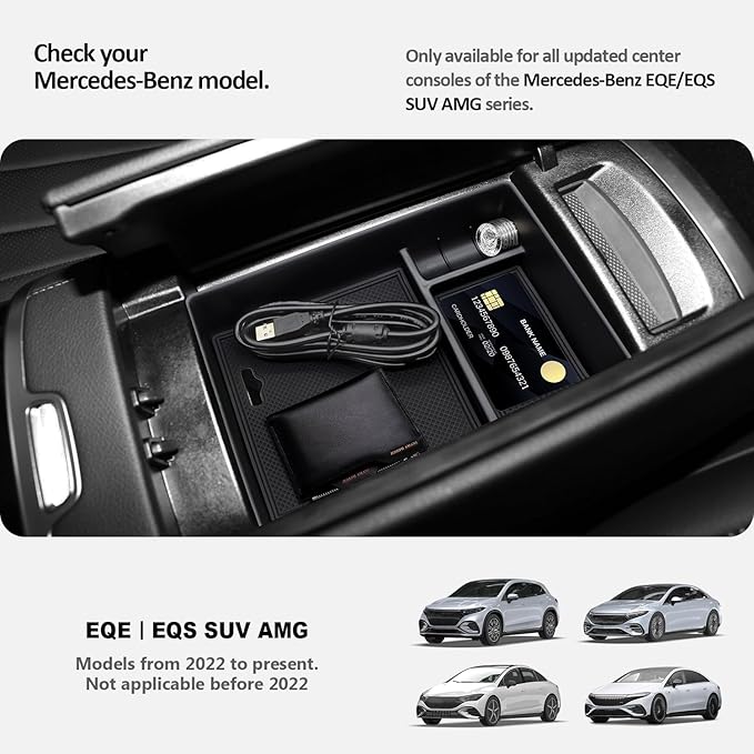 Center Console Accessory Organizer for 2023 Mercedes Benz EQE350,Armrest Storage Box Insert Tray Compatible with Mercedes Benz EQE350 EQE350+ EQE500 EQS 450+ 400 580 AMG 2023+Interior Accessory
