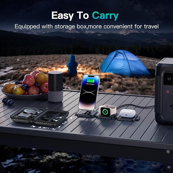 JARGO 3 in 1 Wireless Charging Station for Apple Devices, Foldable iPhone Charging Station for iPhone 17/16/15/14/13/12, Apple Watch & AirPods with Magsafe (Magnetic Black)