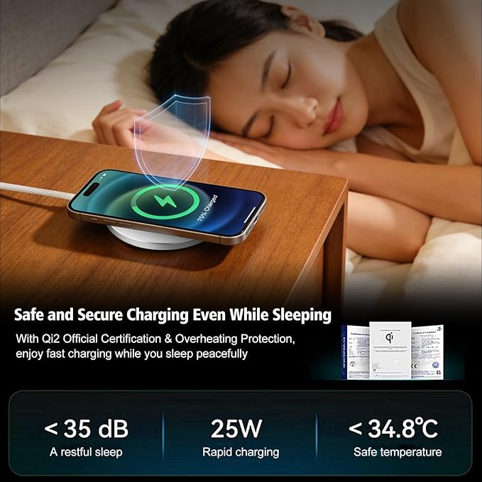 Magnetic Wireless Charger 2Pack 25W Qi2 for Magsafe Charger for iPhone 17/16/15/14/13/12Pro Max, Air pods 4-2Pro, Samsung Galaxy, Google Pixel, and More, Lightweight for Travel Home Office Desk(White)