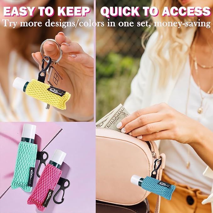 WK IEASON Lip Balm Sleeves Holder Keychain 3pcs Clip on Chapstick Keychain Holder Pouch Tight-Knit Elastic Lipstick Key Chain Holder (Black)