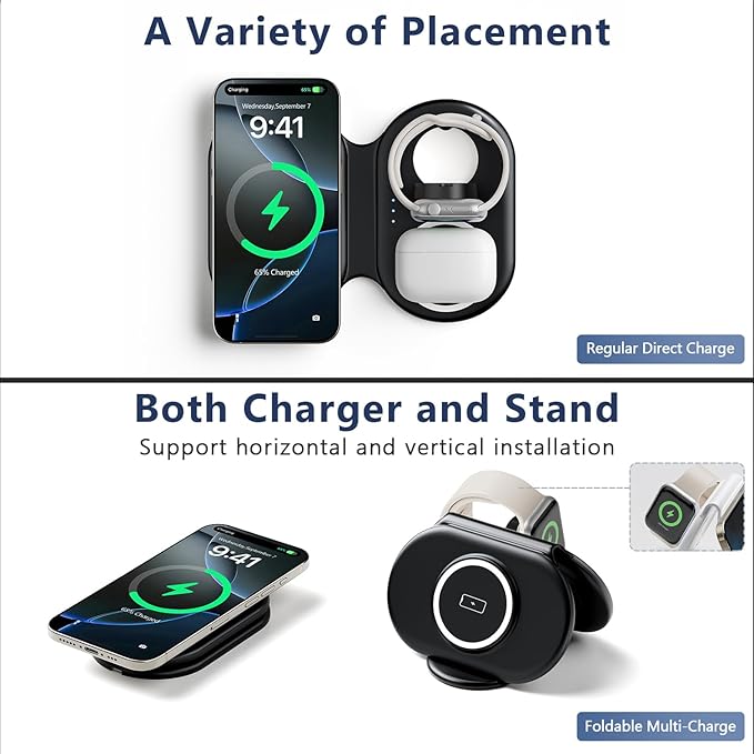 2026 Traveling Portable Wireless Mag-Safe Fast Charging Station,Magnetic 3 in 1 Charger for iPhone 17 16 15 14 13 12 Pro Max Plus,Apple Watch Series & Air pods 4 3 2 Pro-Gifts for Family