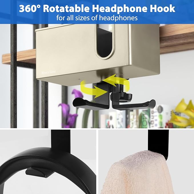 Rosyline 3-in-1 Desk Cup Holder & Clip-on Cup Holder, Clip on Desk Organizer – with Anti-Spill Function, Keeps Your Coffee, Headset, Phone & Pens Within Easy Reach, for Office Desk (Champagne)