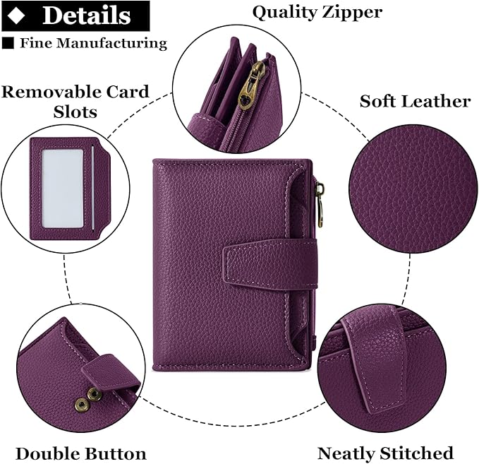 Airkit Small Wallet Women RFID Blocking Soft Leather Bifold Compact Card Holder Wallet for Women with Zipper Coin Pocket 4 ID Window