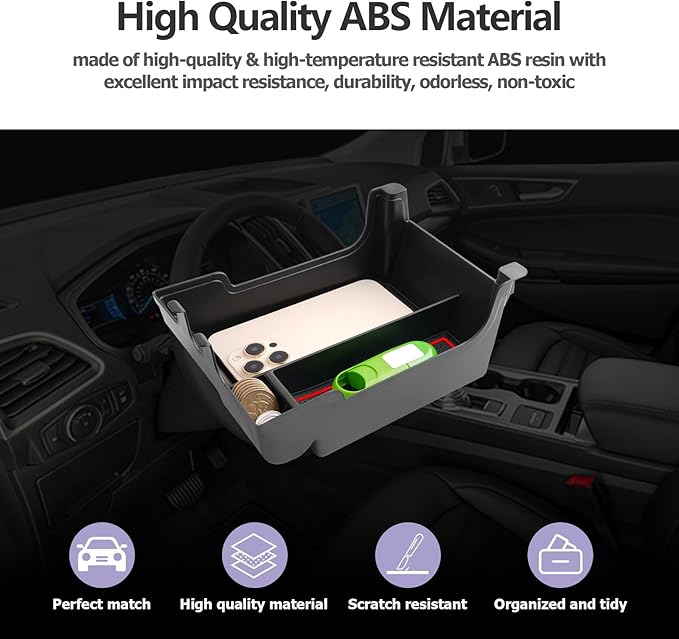 LUWU 2024 Ford Edge Center Console Organizer Tray - SE/SEL/ST-Line/Titanium/ST Console Organizer Armrest Storage Box Armrest Tray Accessories (Red)