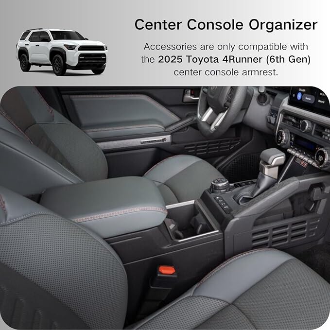 2PCS Center Console Organizer for 2025 2026 Toyota 4Runner 6th Gen Accessories Interior Insert Armrest Storage Tray and Hidden Storage Box