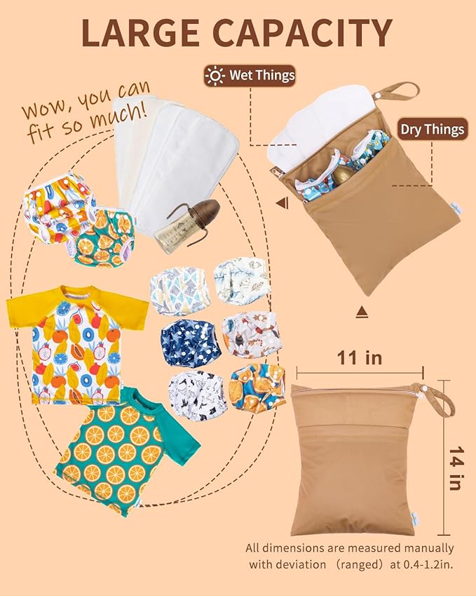 babygoal Wet Bags 3 Pack, Waterproof Travel Dry Bags for Baby Diapers, Beach, Pool, Gym, Swimsuits, Food Storage and Wet Clothes 3LN37-B