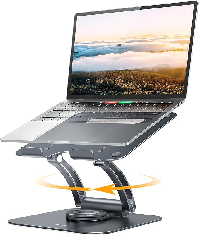 Nulaxy 360° Rotating Laptop Stand for Desk, Ergonomic Notebook Riser with Adjustable Swivel Base Foldable Computer Holder Portable Office Accessories Compatible with All 10-17" Laptops
