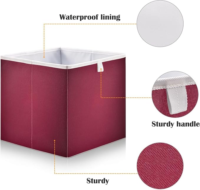 Red Solid Color Storage Baskets, 15.75x10.63x6.96 inch Foldable Decorative Fabric Storage Bins, Closet Organizer for Shelves, Clothes, Books & Bedroom Organization
