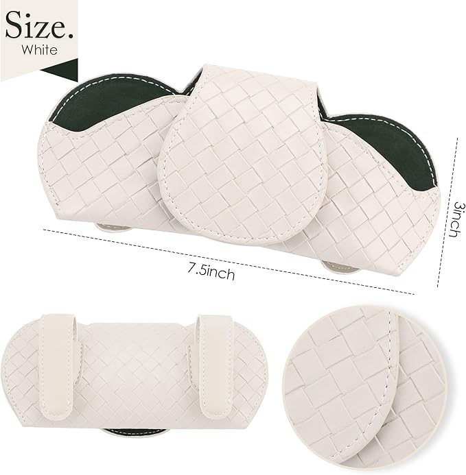 KINIVA Sunglasses Holder for Car Visor Leather Glasses Case with Clips for Car Visor Automotive Interior Visor Accessories Apply to All Car Models (09 Beige)