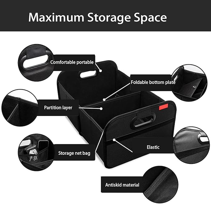 ANIS·KEAAR New Car Trunk Organizer & Car Storage organizer | Collapsible 2-Compartment | Waterproof Oxford | Universal for Cars/SUVs (Black)