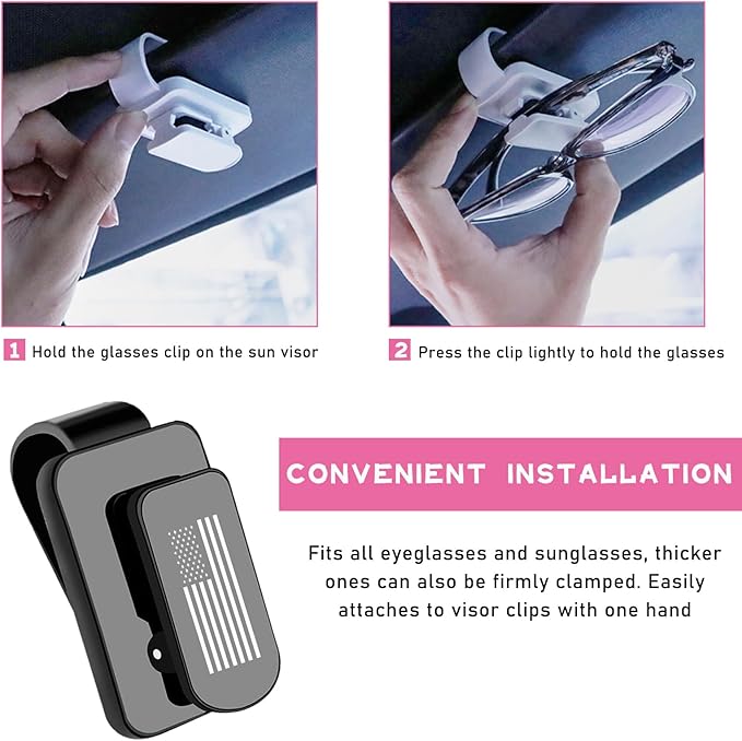 Ohleats Sunglasses Holder for Car Sun Visor, US Flag Metal Auto Eyeglass Hanger Clip, Multi-Function Ticket Card Clip Eyeglasses Mount, Truck Car Accessories for Men Women (Gray)