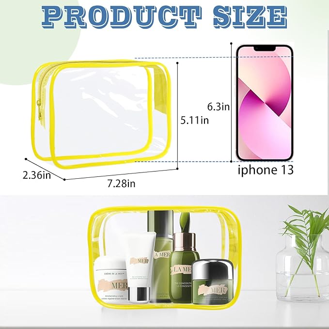 YedsIntu 16 Pieces Clear Makeup Bag PVC Zippered Clear Toiletry Carry Pouch Portable Cosmetics Bag Waterproof Makeup Bag Vinyl Plastic Organizer Case for Travel Vacation Bathroom (Yellow-M)