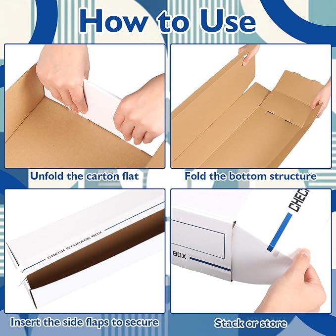 Ctosree 12 Pack File Check/deposit Slip Storage Box, Standard Setup, Attached Lid, 4 x 9 x 24 Inches, White/blue, Flip Top Closure, Lightweight, Stackable for File, Check, Deposit