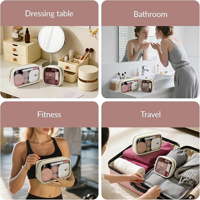 YDR Clear Cosmetics Bag Mini Makeup Case Transparent Travel Toiletry Pouch with Zipper, Portable Cosmetic Organizer Car Accessories for Travel Essrntials