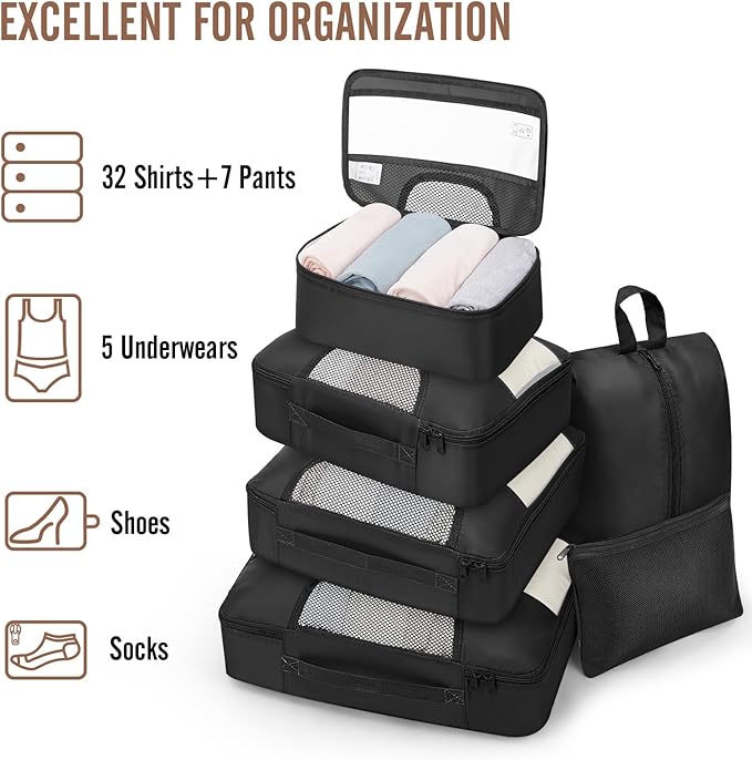 Veken 10 Set/8 Set Packing Cubes for Travel Essentials, Suitcase Organizer Bags in 4 Sizes, Carry-On Luggage Accessories with Laundry Bag & Passport Holder, Airplane Must Have, Camp Gifts for Men
