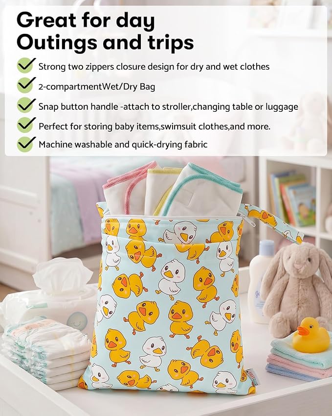 ALVABABY 3 pcs Cloth Diaper Wet Dry Bags Waterproof Reusable with Two Zippered Pockets Travel Beach Pool Daycare Soiled Baby Items Yoga Gym Bag for Swimsuits or Wet Clothes Small Medium Large 3L-SML20