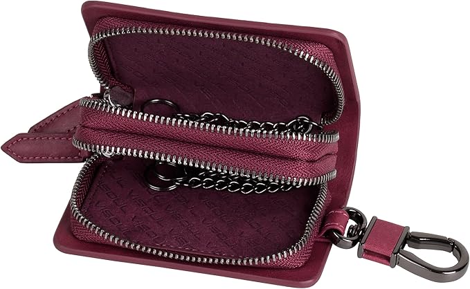 VISOUL Car Key Case Holder Double Zipper, Leather Car Smart Key Fob Case with Keychain for Men and Women