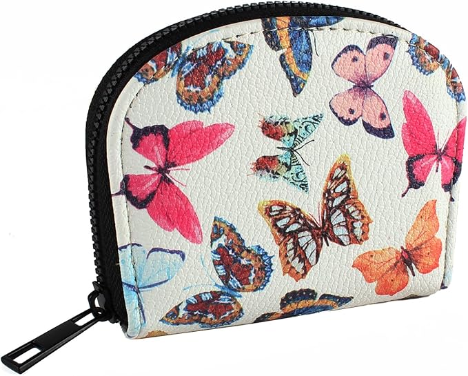 Small Zip Wallet Credit Card Wallet Coin change case Holder for women PU Leather(Butterfly)
