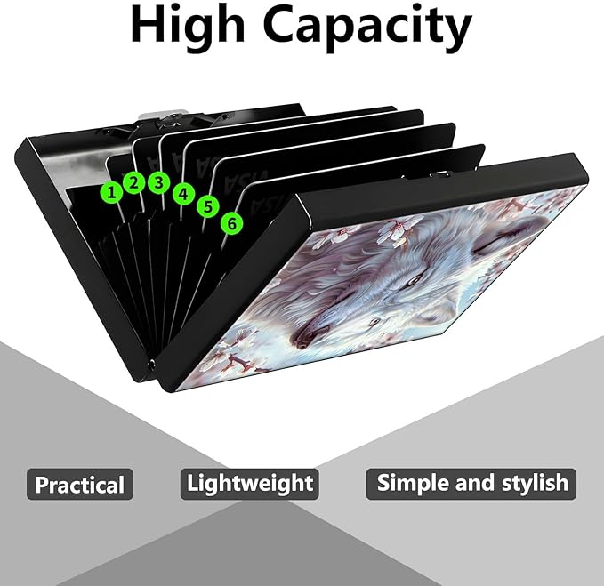 Credit Card Holder, Cute Wolf Design Mini RFID Blocking Aluminum Wallet Slim Metal Hard Case Shell Travel Wallet ID Case Small Credit Cards Case Business Cards for Women Men Girls