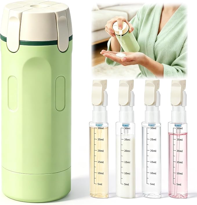 4 in 1 Travel Dispenser Bottle, 4 Pack 30ML Travel Bottles for Toiletries, 4 in 1 Travel Dispenser with Label, Leakproof & TSA Approved Portable Containers for Shampoo Lotion Conditioner Cream