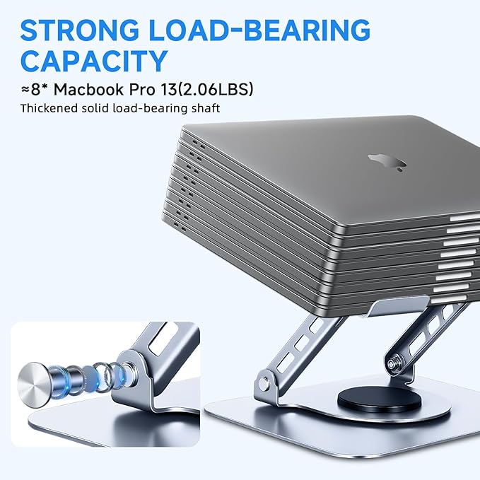 Leeboom Ergonomic Laptop Stand for Desk, 360° Rotating Aluminum Laptop Riser, Adjustable Notebook Holder for MacBook Air/Pro, Dell, HP, Lenovo (10–15.6", Silver) – Not for Gaming Laptops