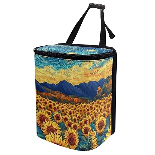 Sunflowers Pattern Car Trash Can with Lid Car Trash Bag Bin Hanging Waterproof Garbage Cans Leak Proof Vehicle Trash Can Multipurpose Storage Container for Back Seat Road