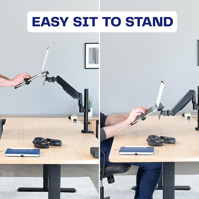 VIVO Universal Adjustable 10 to 15.6 inch Laptop Mount for Desk, Single Tension Arm VESA Notebook Stand with C-clamp and Grommet Options, Black, STAND-V101L