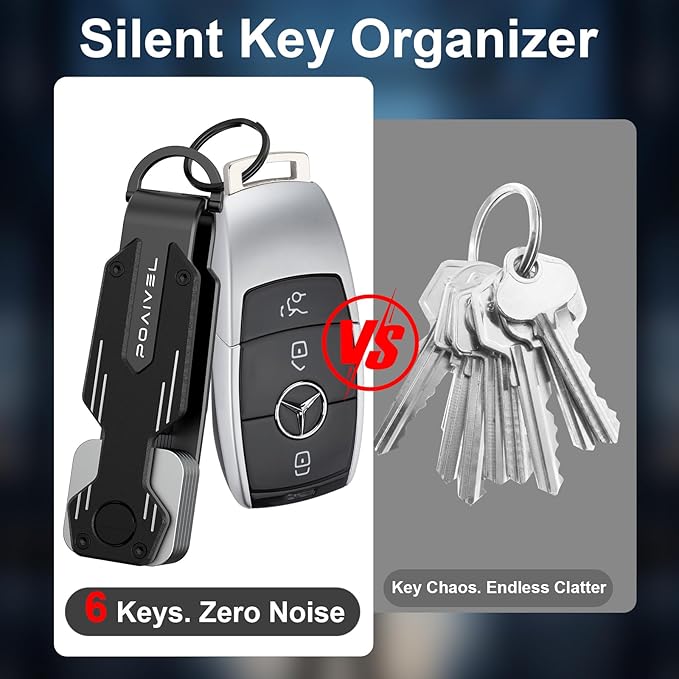 Key Organizer for Keychain, Key Holder with Pocket Clip & Carabiner, Key Rings for Car Keys, Key Case up to 6 Keys