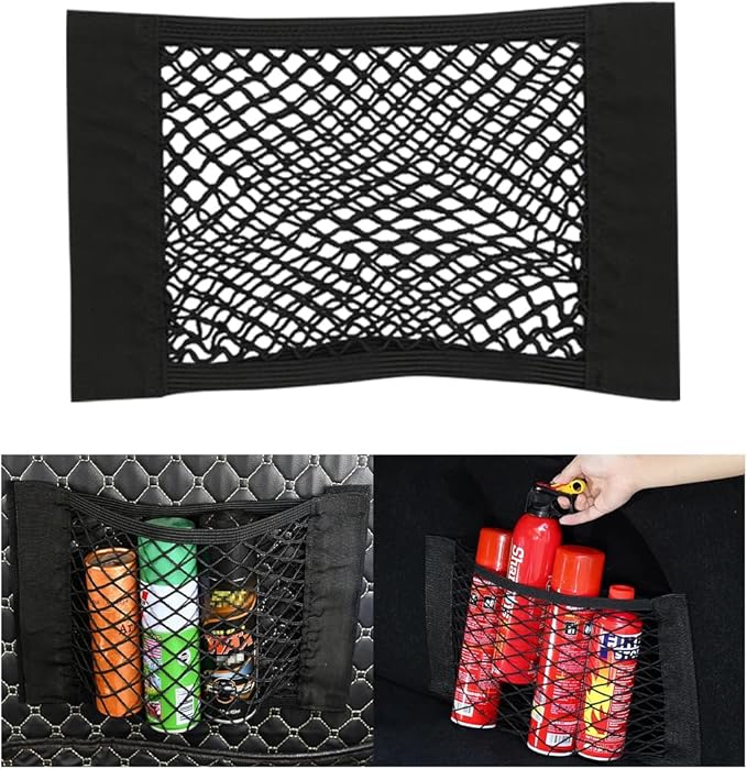 Car Cargo Mesh Net, Elastic Stretch Vehicle Seat Back Trunk Organizer Pouch Net, Extendable Adhesive 12" x 10" Automotive Storage Mesh Bag, Universal for RV SUV Truck