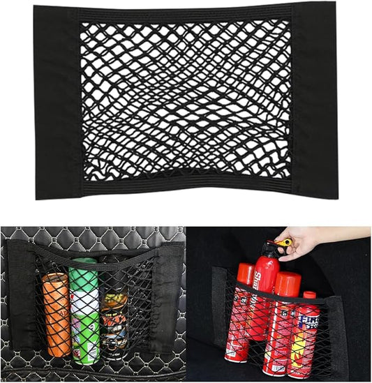 Car Cargo Mesh Net, Elastic Stretch Vehicle Seat Back Trunk Organizer Pouch Net, Extendable Adhesive 12" x 10" Automotive Storage Mesh Bag, Universal for RV SUV Truck